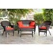 Afuera Living 4pc Wicker Conversation Set in Espresso with Red Orange Cushions
