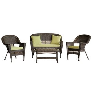 afuera living 4pc wicker conversation set in espresso with green cushions