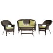 Afuera Living 4pc Wicker Conversation Set in Espresso with Green Cushions