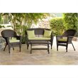 Afuera Living 4pc Wicker Conversation Set in Espresso with Green Cushions