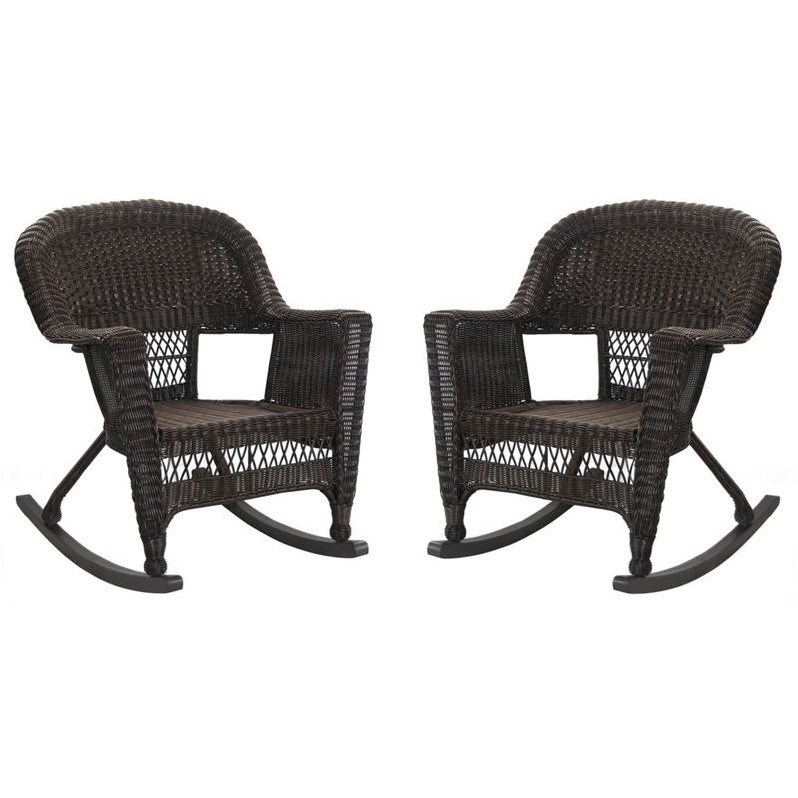 Afuera Living Resin Wicker Patio Rocker in Espresso (Set of 2)