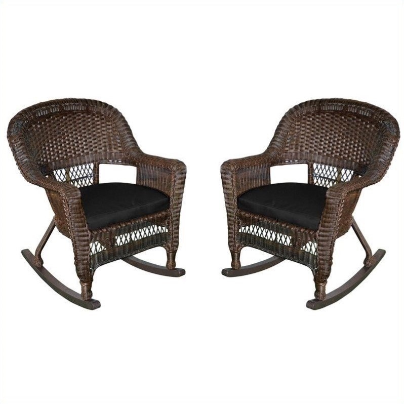 Afuera Living Rocker Wicker Chair in Espresso with Black Cushion (Set of 2)