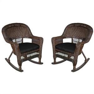 Afuera Living Rocker Wicker Chair in Espresso with Black Cushion (Set of 2)