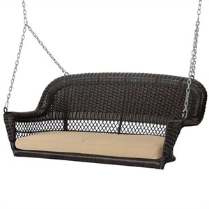 Afuera Living Wicker Porch Swing in Espresso with Tan Cushion