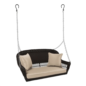 Afuera Living Wicker Porch Swing in Espresso with Tan Cushion