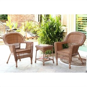 Afuera Living 3pc Wicker Chair and End Table Set in Honey without Cushion