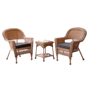 Afuera Living 3 Piece Resin Wicker Patio Conversation Set in Honey and Black