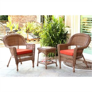 Afuera Living 3Pc Chair & End Table Set in Honey with Red Orange Chair Cushion