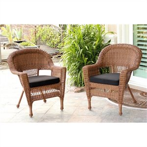 Afuera Living Wicker Chair in Honey with Black Cushion (Set of 2)