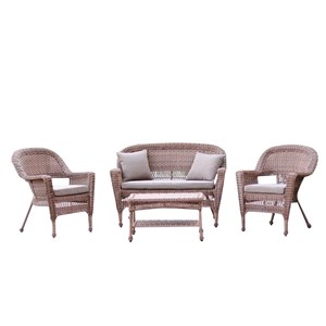 afuera living 4pc wicker conversation set in honey with cocoa brown cushions