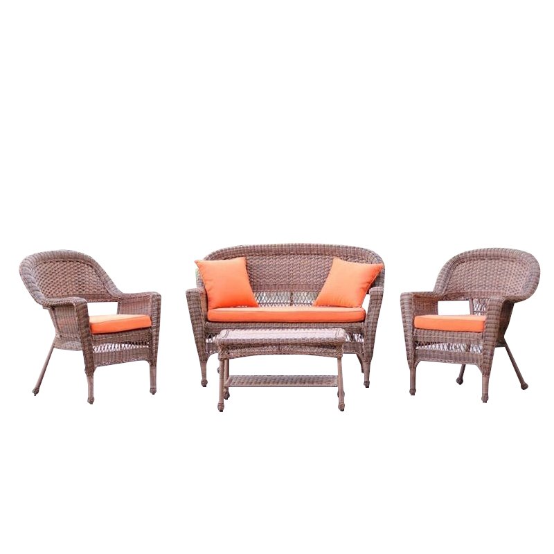 Afuera Living 4pc Wicker Conversation Set in Honey with Brick Orange Cushions