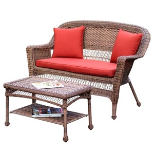 afuera living wicker patio love seat and coffee table set in honey