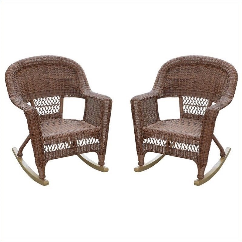 Afuera Living Modern Resin Wicker Patio Rocker in Honey (Set of 2)