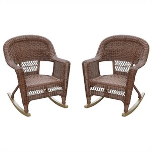 Afuera Living Modern Resin Wicker Patio Rocker in Honey (Set of 2)