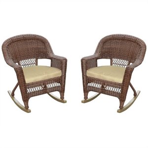 Afuera Living Wicker Rocker Chair in Honey with Tan Cushion (Set of 2)