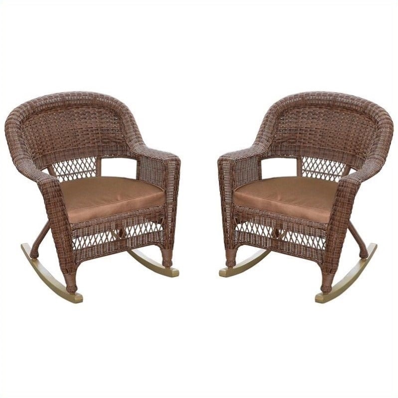 Afuera Living Wicker Rocker Chair in Honey with Brown Cushion (Set of 2)
