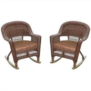 Afuera Living Wicker Rocker Chair in Honey with Brown Cushion (Set of 2)