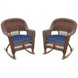 Afuera Living Wicker Rocker Chair in Honey with Blue Cushion (Set of 2)