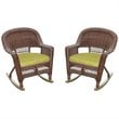 Afuera Living Wicker Rocker Chair in Honey with Green Cushion (Set of 2)