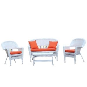 afuera living 4pc wicker conversation set in white with brick orange cushions