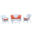 Afuera Living 4pc Wicker Conversation Set in White with Brick Orange Cushions