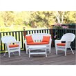 Afuera Living 4pc Wicker Conversation Set in White with Brick Orange Cushions