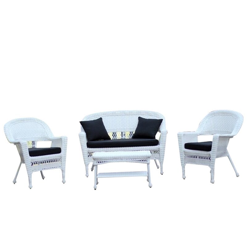 Afuera Living 4pc Wicker Conversation Set in White with Black Cushions