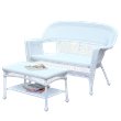 Afuera Living Wicker Patio Love Seat & Coffee Table Set in White without Cushion