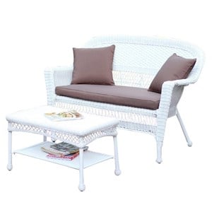 afuera living patio love seat & coffee table set in white with brown cushion