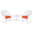 Afuera Living 3pc Rocker Wicker Chair Set in White with Red Cushion