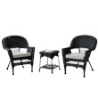 Afuera Living 3 Piece Wicker Conversation Set in Black with Tan Cushions