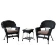 Afuera Living 3 Piece Wicker Conversation Set in Black with Brown Cushions