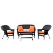 Afuera Living 4pc Wicker Conversation Set in Black with Brick Orange Cushions