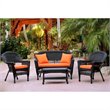 Afuera Living 4pc Wicker Conversation Set in Black with Brick Orange Cushions