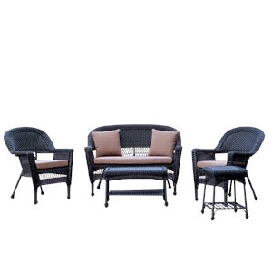 afuera living 5pc wicker conversation set in black with brown cushions