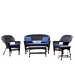 Afuera Living 5pc Wicker Conversation Set in Black with Blue Cushions