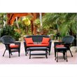 Afuera Living 5pc Wicker Conversation Set in Black with Red Orange Cushions