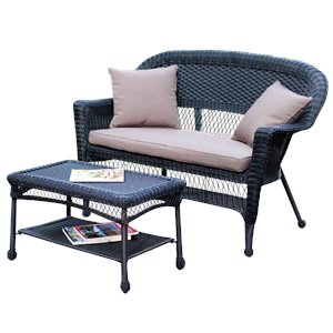 afuera living patio love seat & coffee table set in black with brown cushion