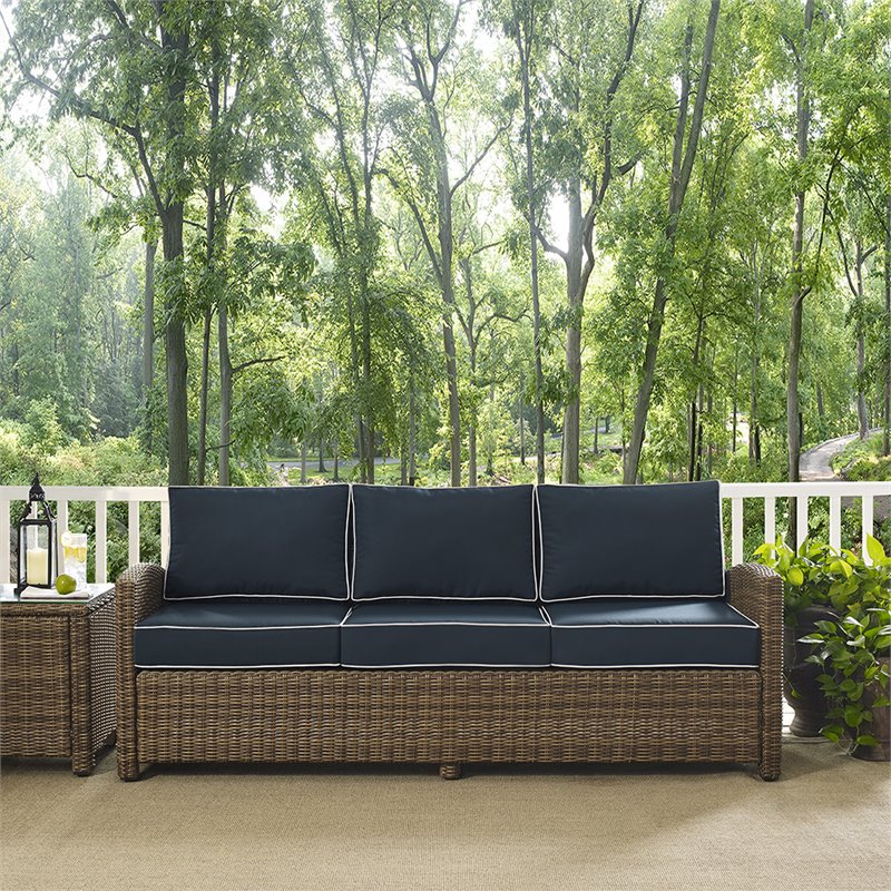 Afuera Living Modern Polyester Fabric Patio Sofa in Brown/Navy