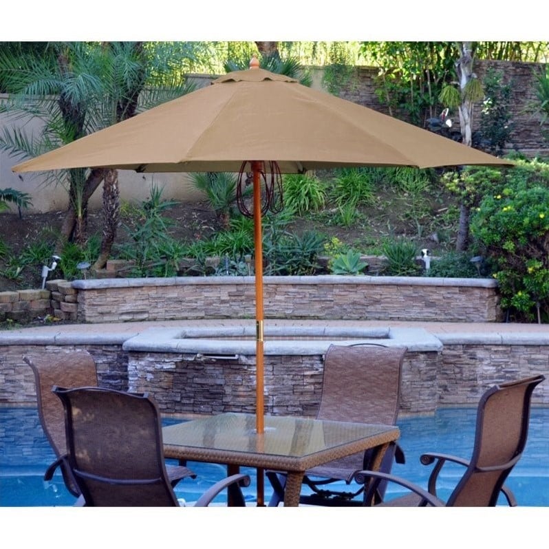 Afuera Living 9' Wood Market Patio Polyester Umbrella in Brown