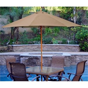 Afuera Living 9' Wood Market Patio Polyester Umbrella in Brown