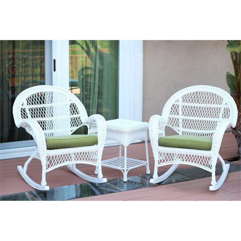 Afuera Living 3 Piece Wicker Conversation Set in White with Brown Cushions