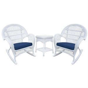 afuera living 3 piece wicker conversation set in white with blue cushions