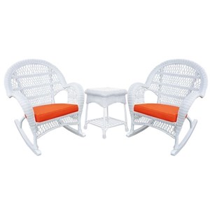 afuera living 3 piece wicker conversation set in white with orange cushions