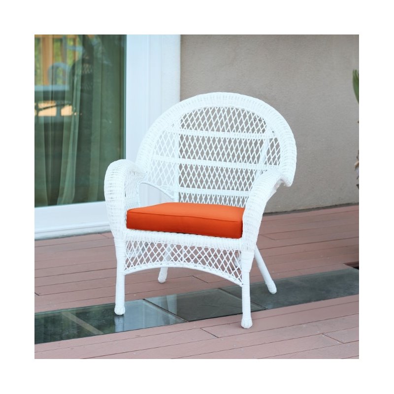 Afuera Living 3 Piece Wicker Conversation Set in White with Orange Cushions