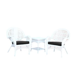 afuera living 3 piece wicker conversation set in white with black cushions