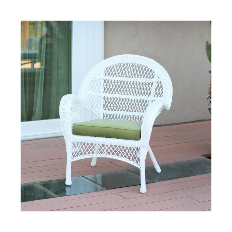 Afuera Living 3 Piece Wicker Conversation Set in White with Green Cushions