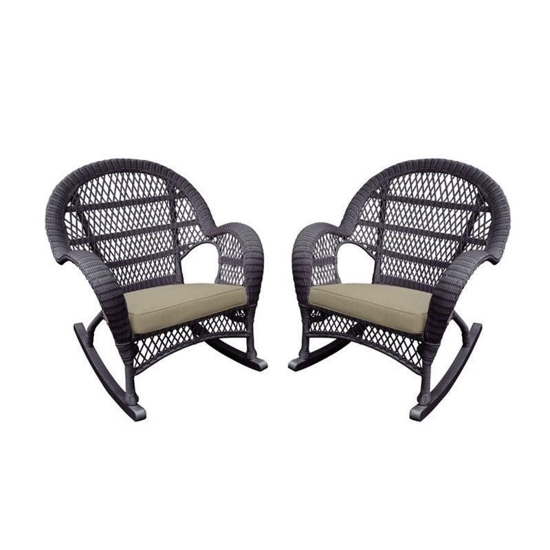 Afuera Living Wicker Rocker Chair in Espresso with Tan Cushion (Set of 2)