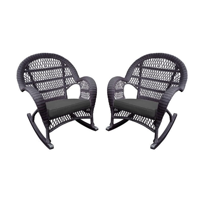 Afuera Living Wicker Rocker Chair in Espresso with Black Cushion (Set of 2)