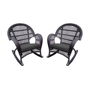 Afuera Living Wicker Rocker Chair in Espresso with Black Cushion (Set of 2)